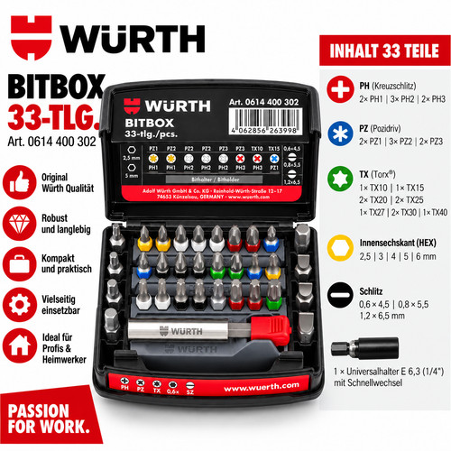 Würth bitbox bitsatz tlg - bitsatz, 33-tlg